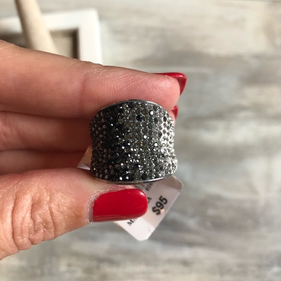 Sterling silver Rhinestone concave ring black gray clear stones  size 7 jewelry - Picture 6 of 7